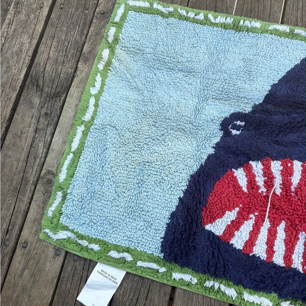 Pottery Barn Kids Tufted Hooked Plush Bath Mat Shark Mouth Ocean Beach rug decor
